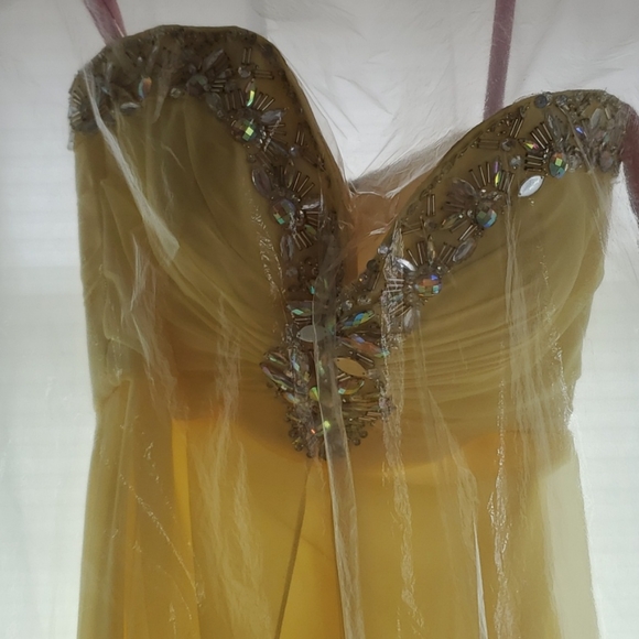 Yellow Formal Dress with Embellished Neckline - Picture 2 of 3